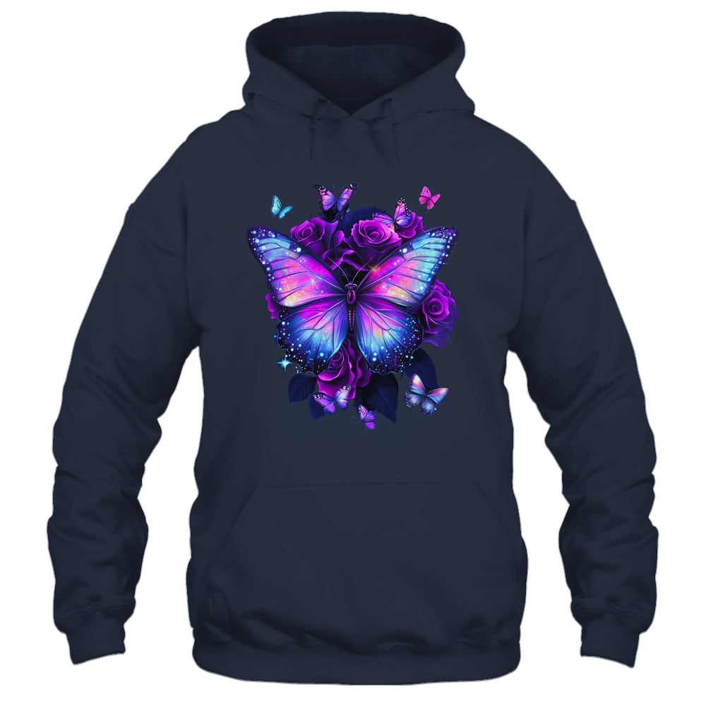 Beautiful Butterfly Purple Rose Butterfly Lovers Women Girls Shirt & Tank Top | teecentury