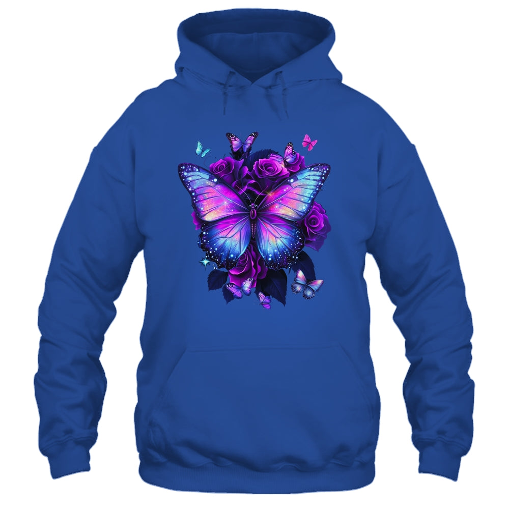 Beautiful Butterfly Purple Rose Butterfly Lovers Women Girls Shirt & Tank Top | teecentury
