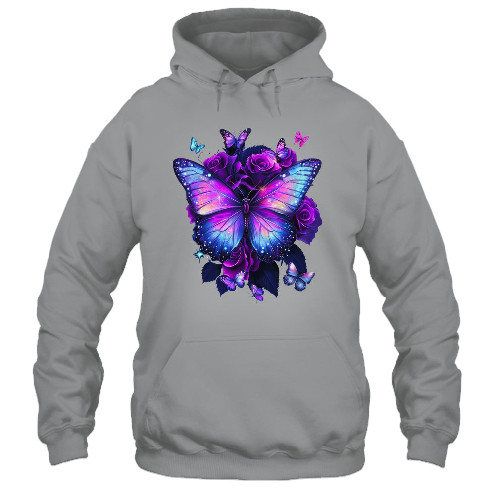 Beautiful Butterfly Purple Rose Butterfly Lovers Women Girls Shirt & Tank Top | teecentury
