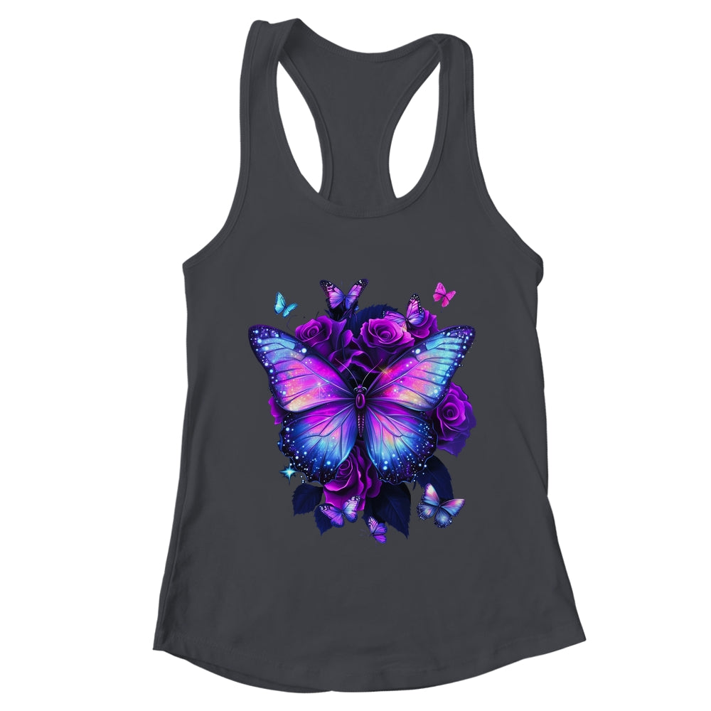Beautiful Butterfly Purple Rose Butterfly Lovers Women Girls Shirt & Tank Top | teecentury