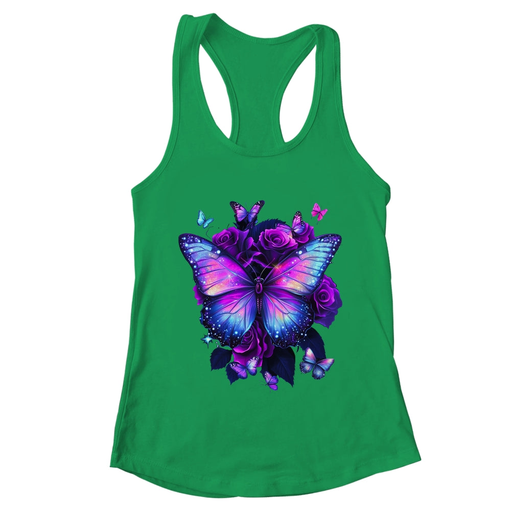 Beautiful Butterfly Purple Rose Butterfly Lovers Women Girls Shirt & Tank Top | teecentury
