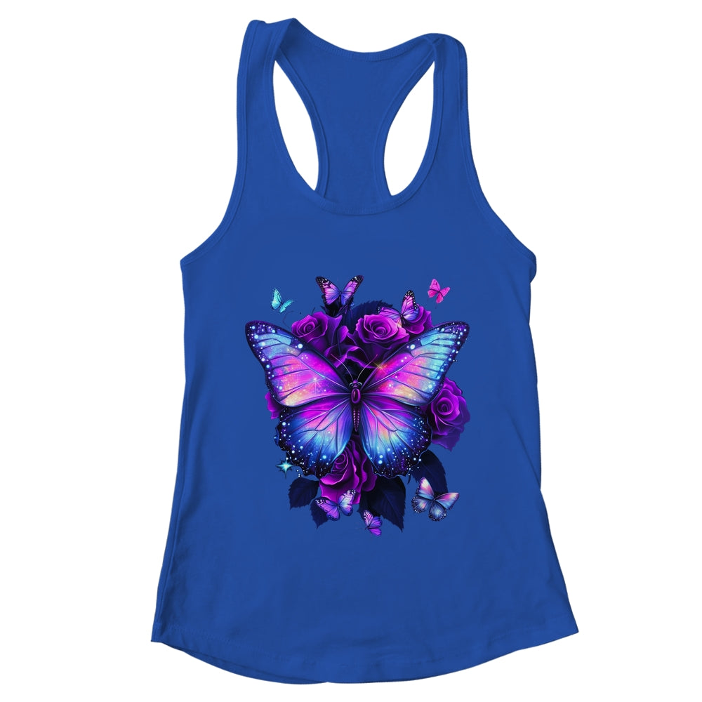 Beautiful Butterfly Purple Rose Butterfly Lovers Women Girls Shirt & Tank Top | teecentury