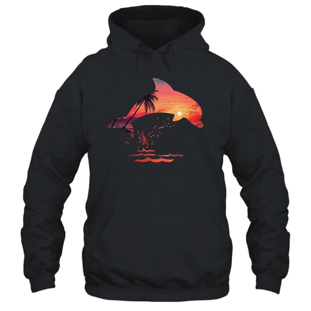 Beautiful Dolphin Sunset Colorful Sunrise Dolphin Silhouette Shirt & Tank Top | teecentury
