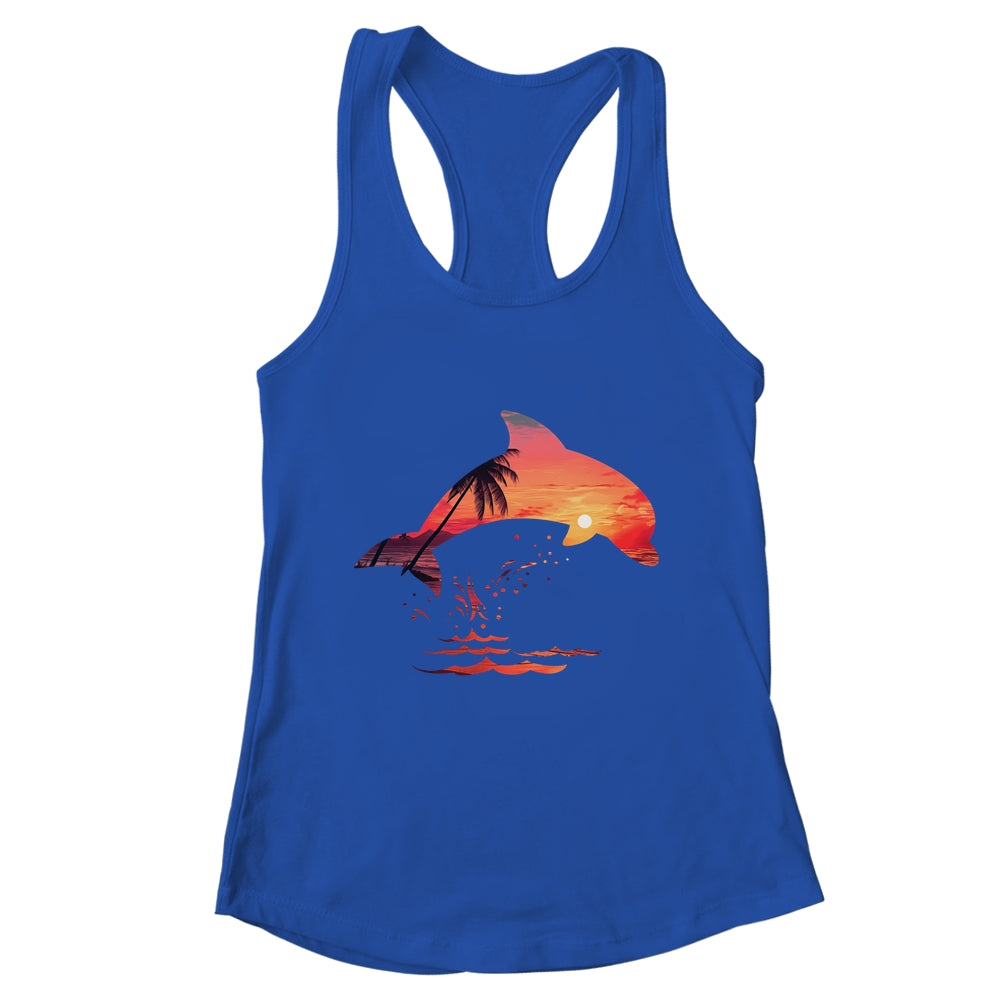 Beautiful Dolphin Sunset Colorful Sunrise Dolphin Silhouette Shirt & Tank Top | teecentury
