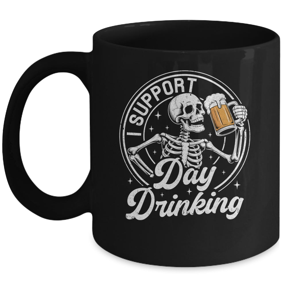Beer Lover Drinking Party Skeleton I Support Day Drinking Mug | teecentury