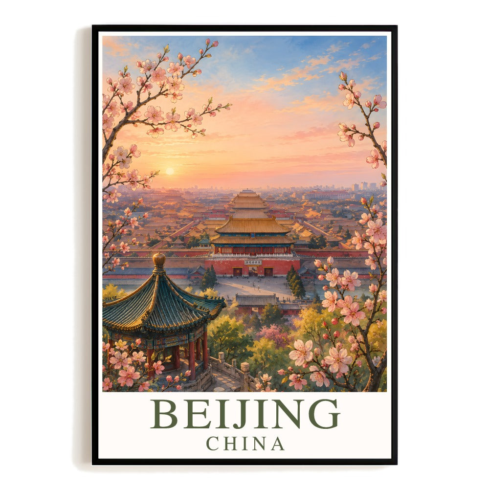 Beijing China Vintage Travel Poster Ancient Buildings Forbidden City Landscape Wall Art Decor Souvenir Print Painting For Home Living Room Office Bedroom Unframed | teecentury