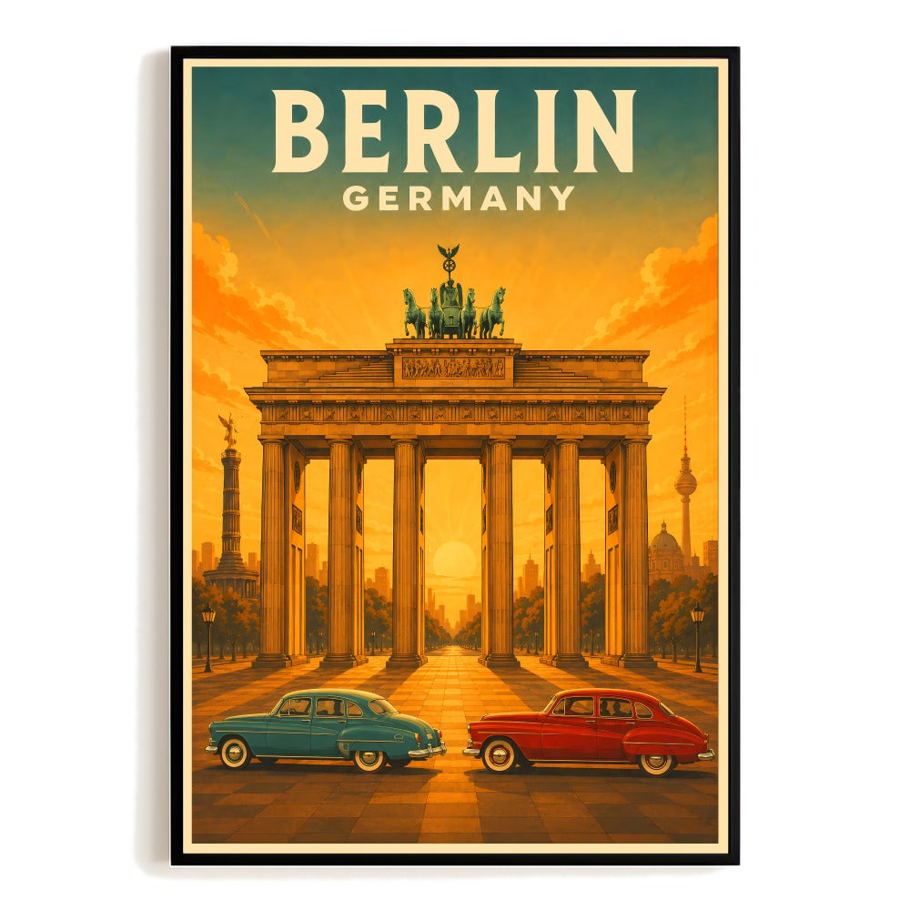 Berlin Germany Travel Poster Brandenburg Gate Vintage Retro Wall Art Landscape Print Painting Picture For Home Room Living Room Office Bedroom Decor Unframed | teecentury