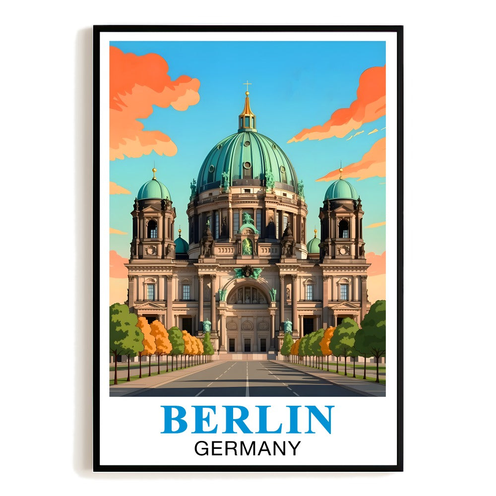 Berlin Germany Vintage Travel Poster Iconic Berlin Cathedral Sunset Wall Art Landscape Print For Home Decor And German History Lovers Living Room Office Decor Unframed | teecentury