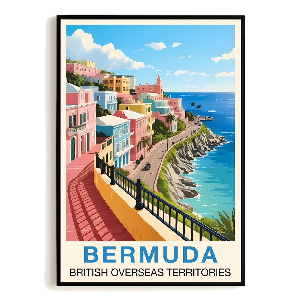 Bermuda Travel Poster Vintage Scenic Coastal Town Souvenir Wall Art Landscape Print Painting Picture For Home Room Living Room Office Bedroom Aesthetic Decor Unframed | teecentury