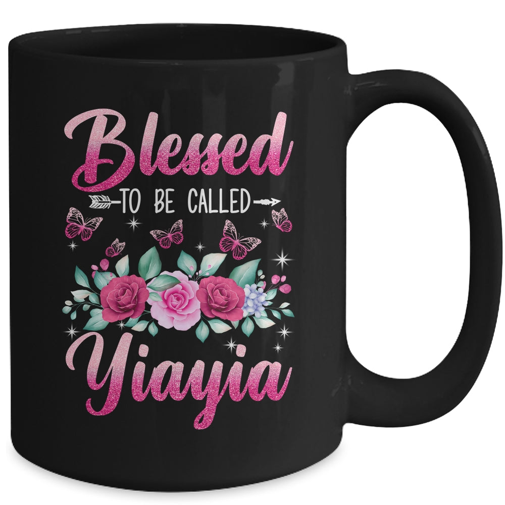 Bessed To Be Called Yiayia Mothers Day Birthday Rose Butterfly Mug | teecentury