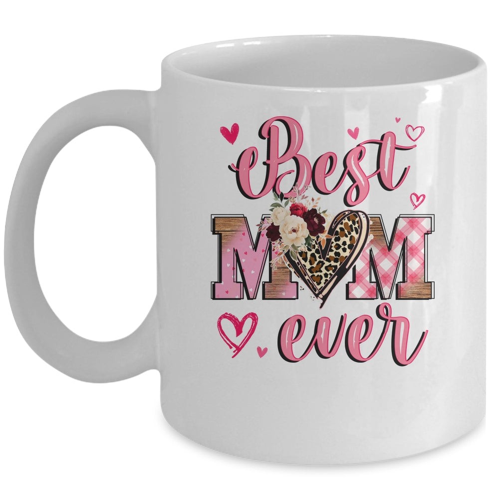 Best Mom Ever Mother's Day Mom With Floral Leopard Heart Mug | teecentury