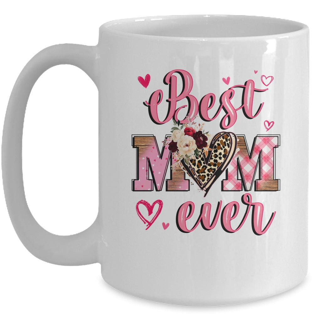 Best Mom Ever Mother's Day Mom With Floral Leopard Heart Mug | teecentury