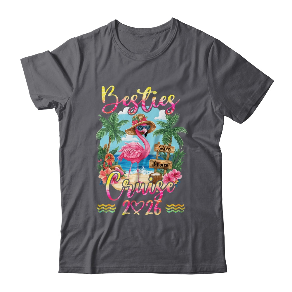 Besties Cruise 2026 Tie Dye Flamingo Cruise Squad Girls Trip Shirt & Tank Top | teecentury