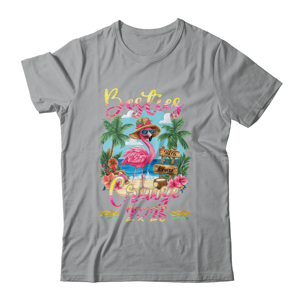 Besties Cruise 2026 Tie Dye Flamingo Cruise Squad Girls Trip Shirt & Tank Top | teecentury