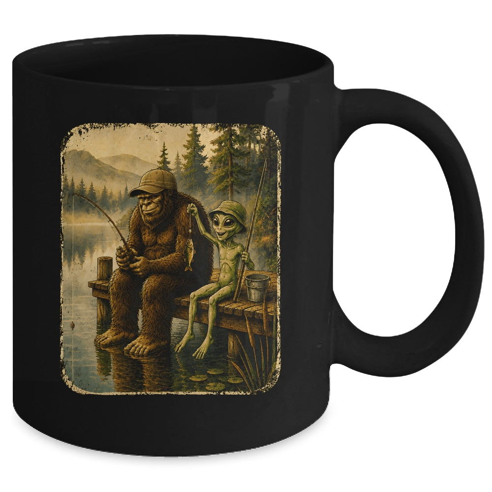 Bigfoot Alien Fishing Funny Men UFO Sasquatch Lovers Camping Mug | teecentury