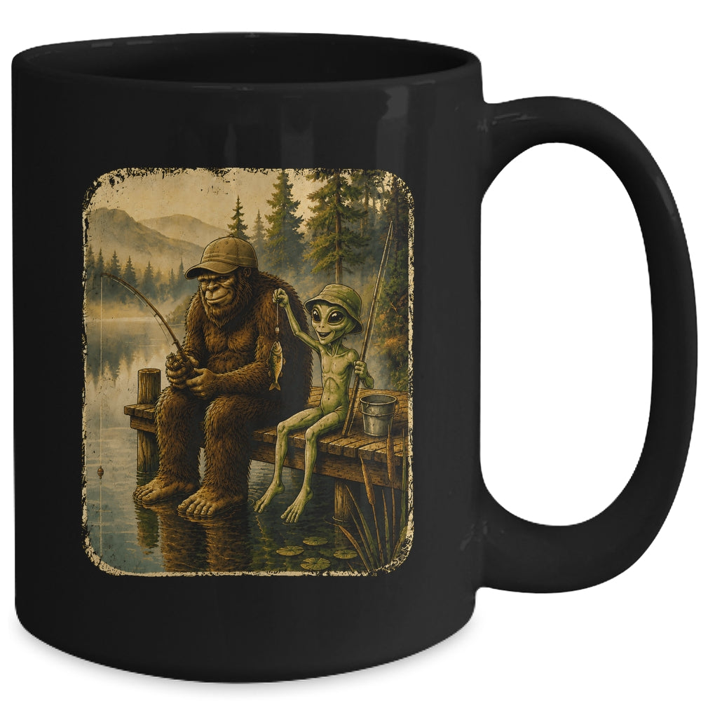 Bigfoot Alien Fishing Funny Men UFO Sasquatch Lovers Camping Mug | teecentury
