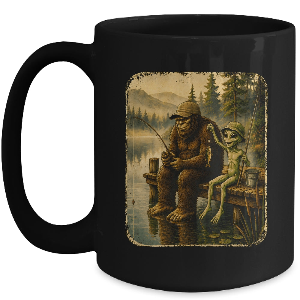 Bigfoot Alien Fishing Funny Men UFO Sasquatch Lovers Camping Mug | teecentury