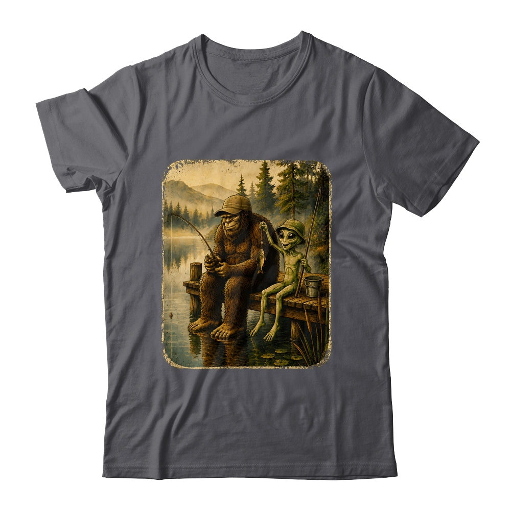 Bigfoot Alien Fishing Funny Men UFO Sasquatch Lovers Camping Shirt & Hoodie | teecentury