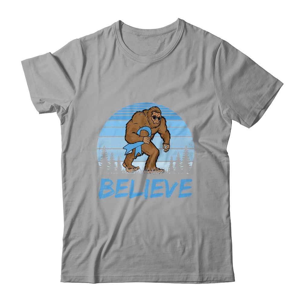 Bigfoot Believe Light Blue Ribbon Prostate Cancer Awareness Shirt & Hoodie | teecentury