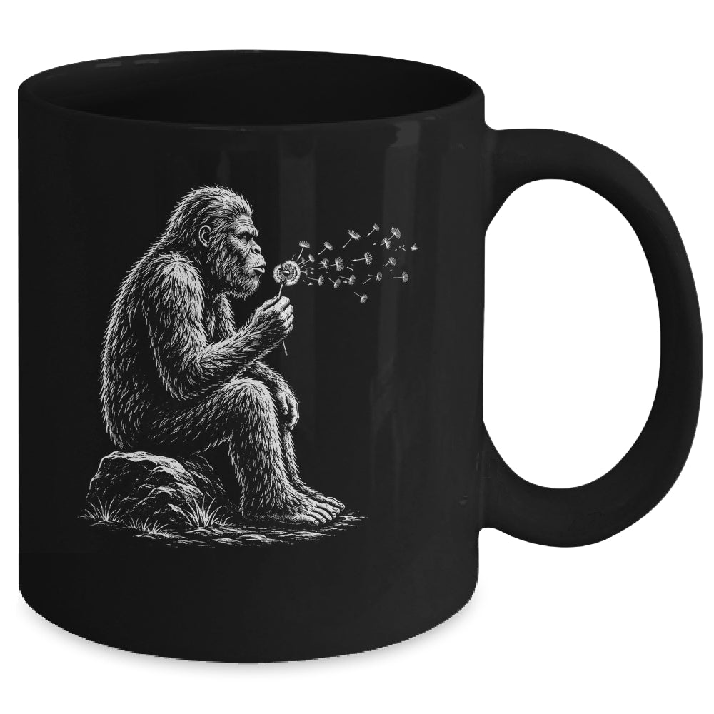 Bigfoot Blowing Wishes Dandelion Vintage Sasquatch Art Mug | teecentury