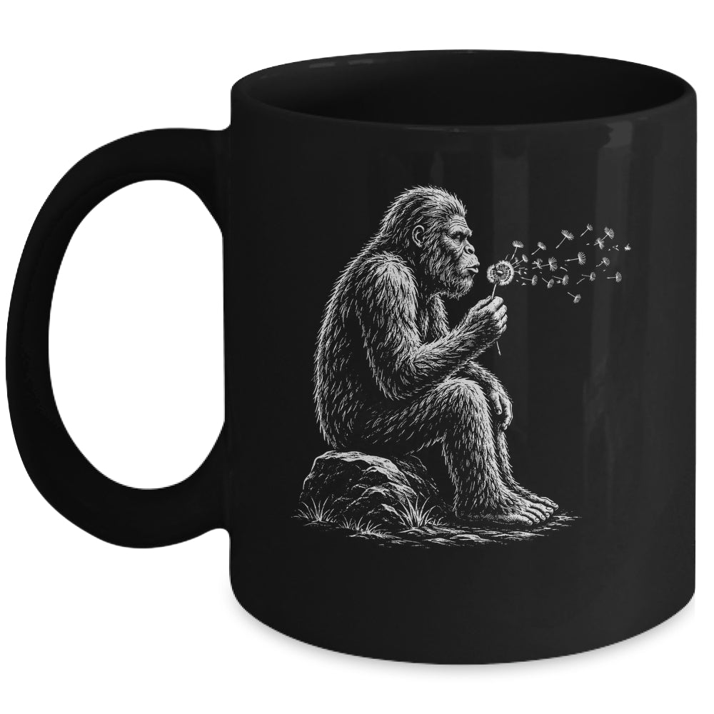 Bigfoot Blowing Wishes Dandelion Vintage Sasquatch Art Mug | teecentury