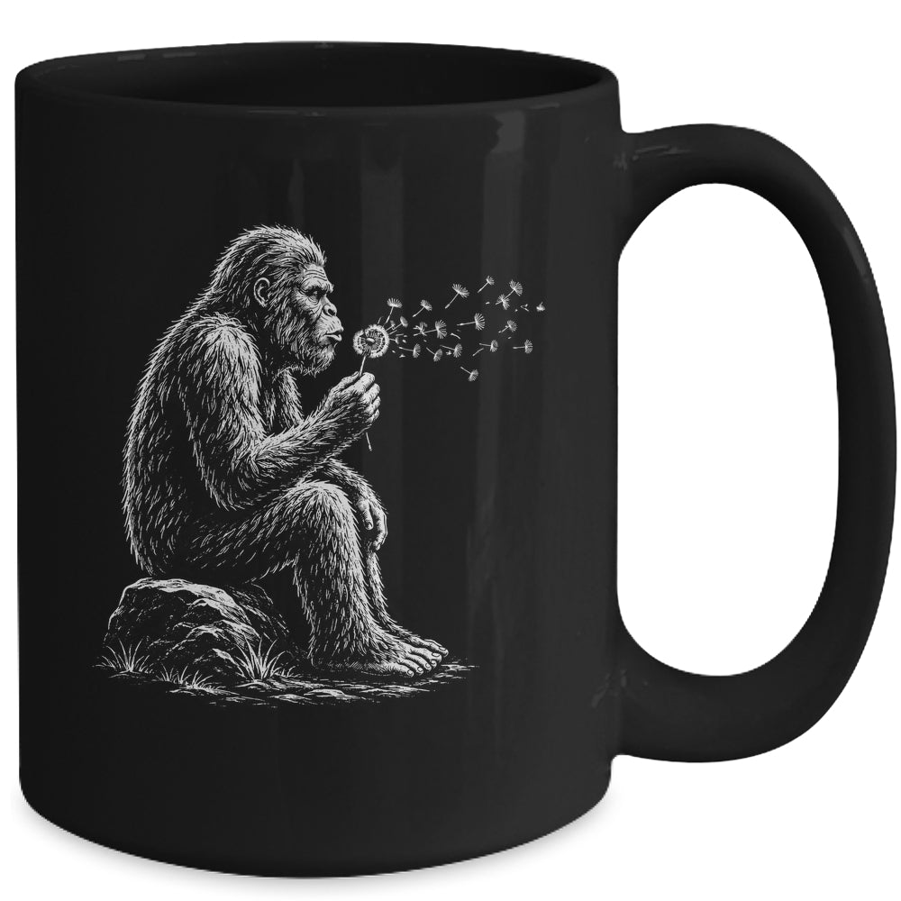 Bigfoot Blowing Wishes Dandelion Vintage Sasquatch Art Mug | teecentury