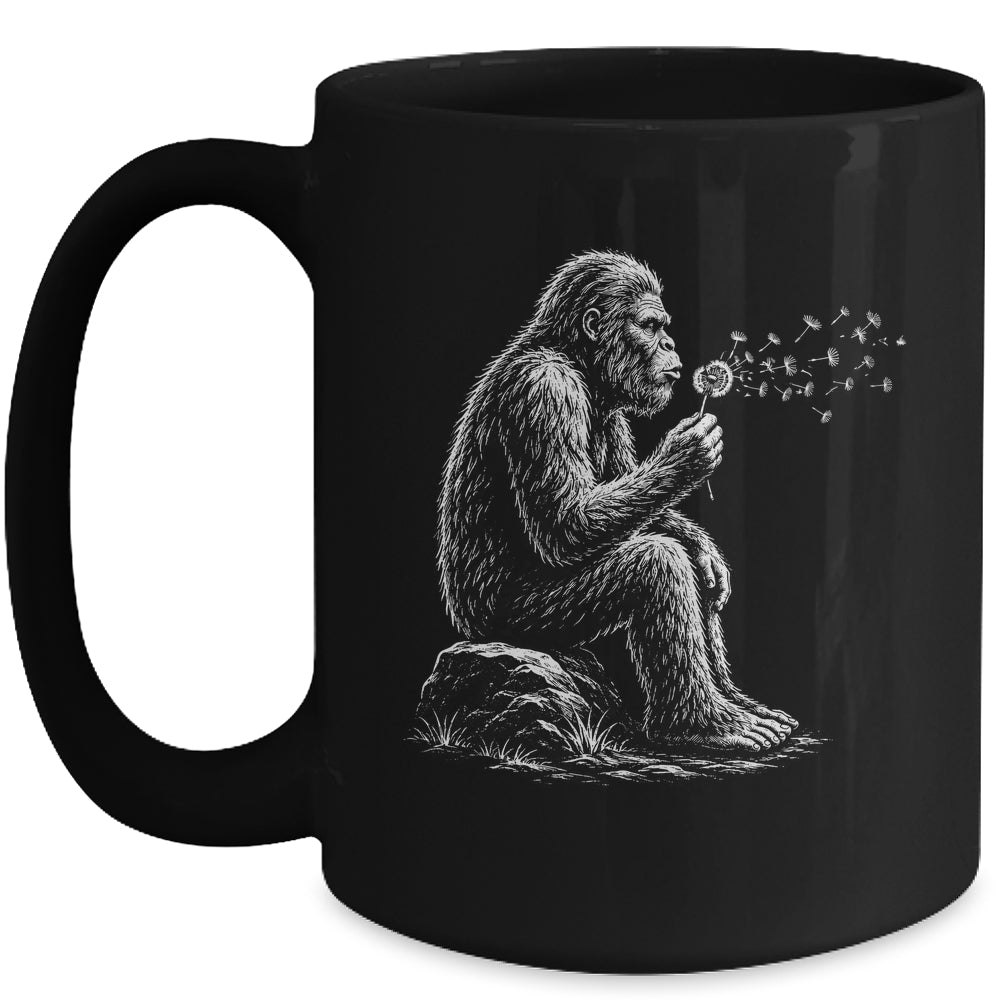 Bigfoot Blowing Wishes Dandelion Vintage Sasquatch Art Mug | teecentury