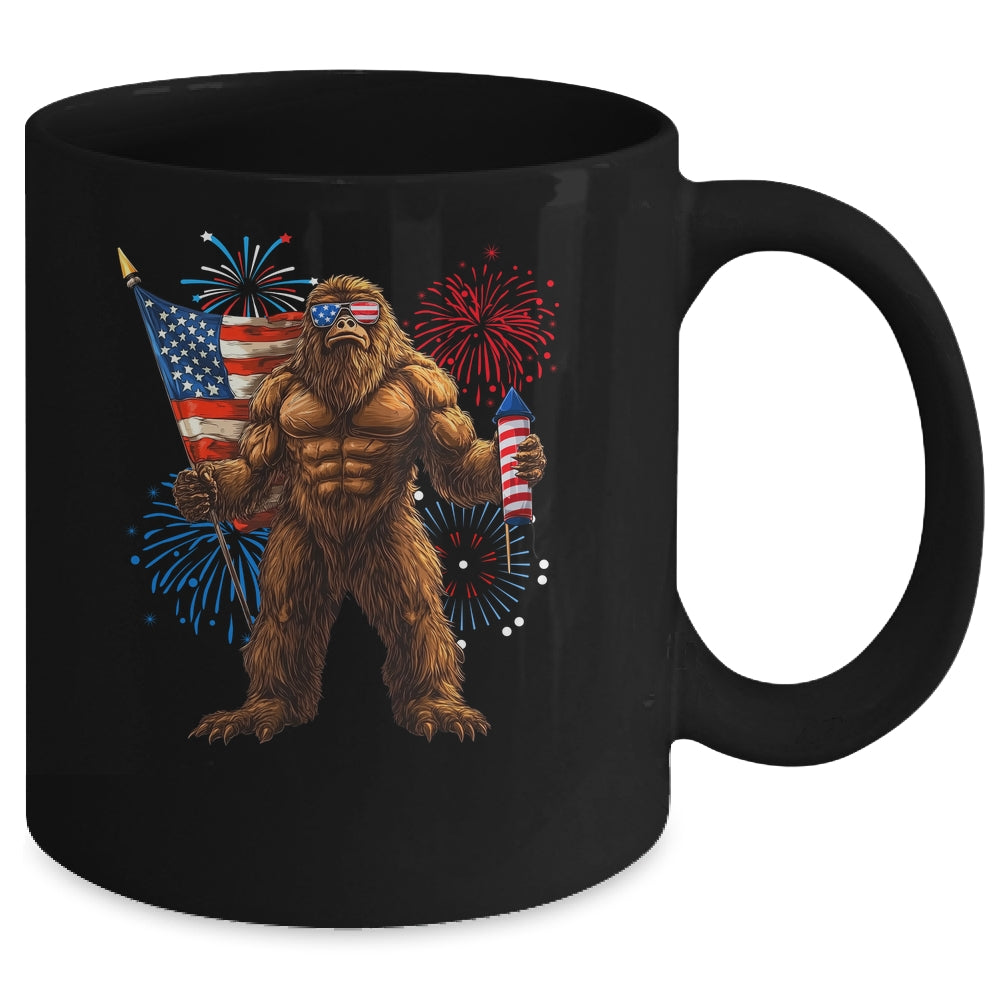 Bigfoot Fireworks 4th Of July Men Sasquatch American US Flag Mug | teecentury