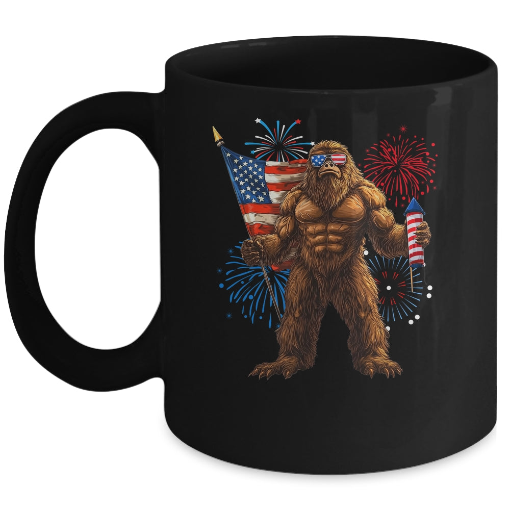 Bigfoot Fireworks 4th Of July Men Sasquatch American US Flag Mug | teecentury
