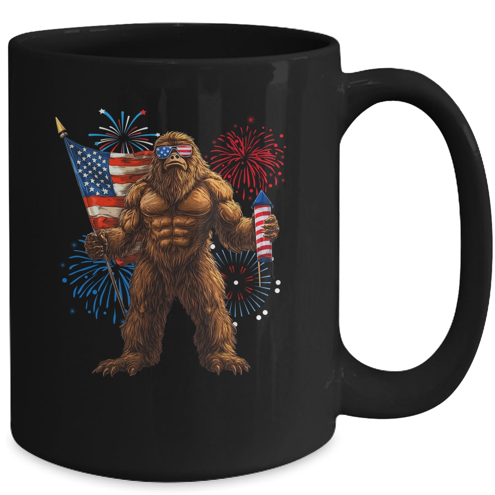 Bigfoot Fireworks 4th Of July Men Sasquatch American US Flag Mug | teecentury