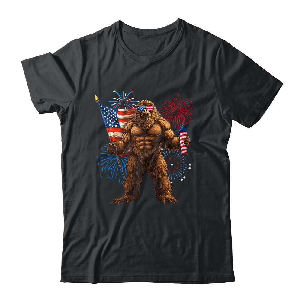 Bigfoot Fireworks 4th Of July Men Sasquatch American US Flag Shirt & Tank Top | teecentury