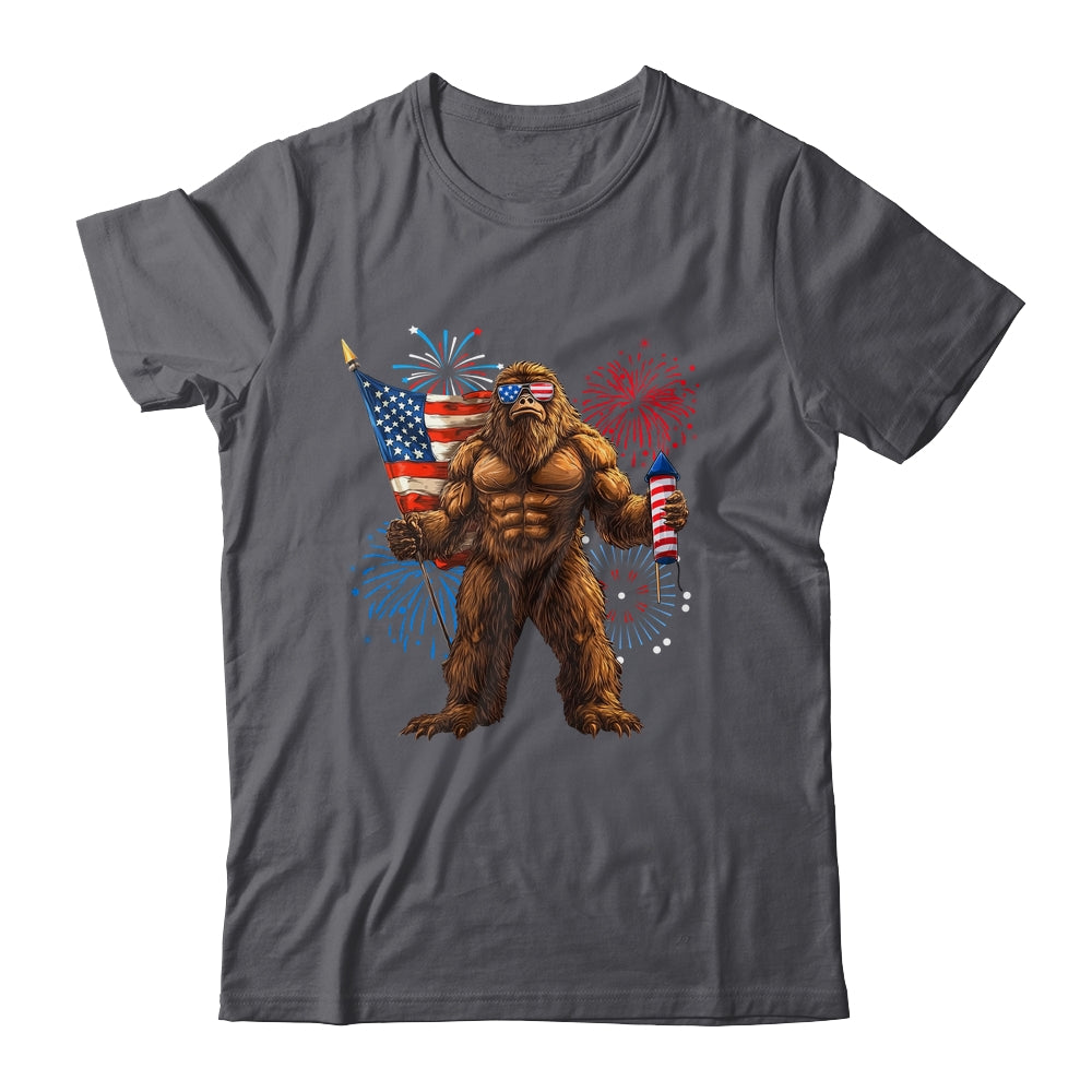 Bigfoot Fireworks 4th Of July Men Sasquatch American US Flag Shirt & Tank Top | teecentury