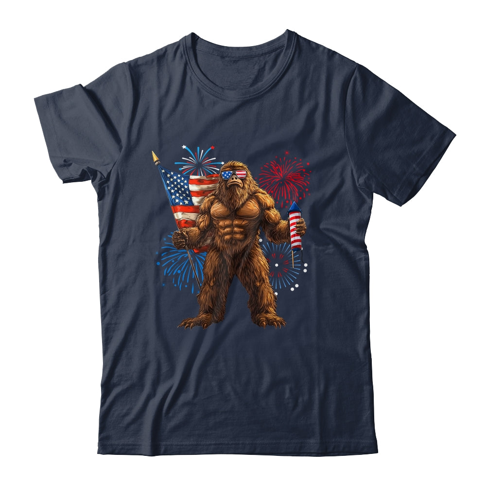 Bigfoot Fireworks 4th Of July Men Sasquatch American US Flag Shirt & Tank Top | teecentury