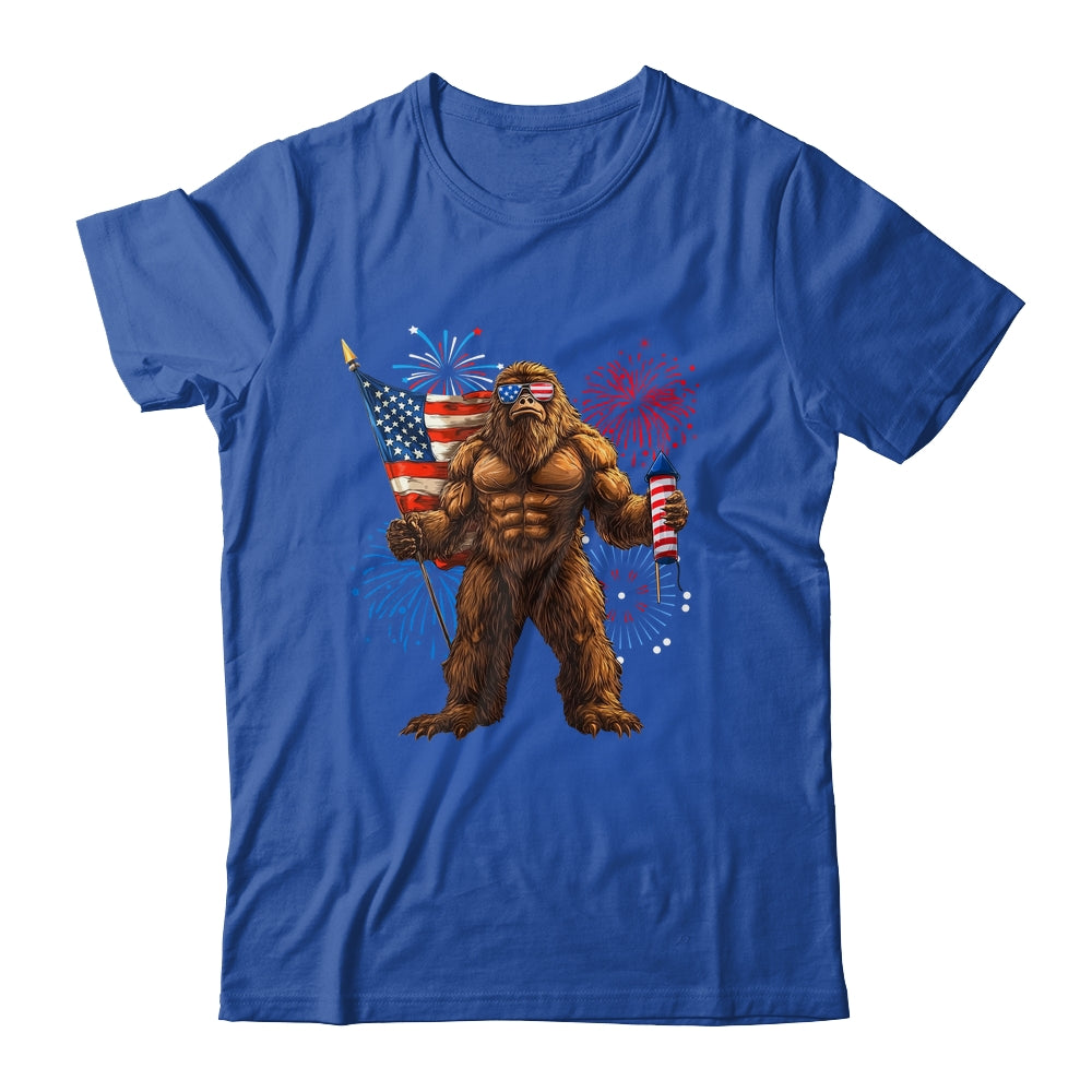 Bigfoot Fireworks 4th Of July Men Sasquatch American US Flag Shirt & Tank Top | teecentury