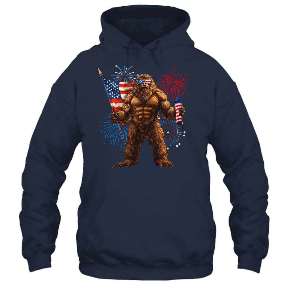 Bigfoot Fireworks 4th Of July Men Sasquatch American US Flag Shirt & Tank Top | teecentury