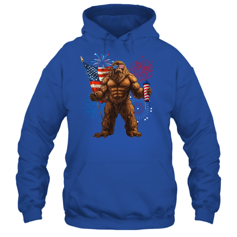 Bigfoot Fireworks 4th Of July Men Sasquatch American US Flag Shirt & Tank Top | teecentury