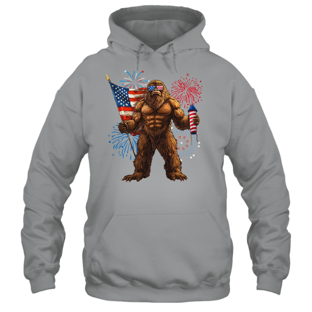 Bigfoot Fireworks 4th Of July Men Sasquatch American US Flag Shirt & Tank Top | teecentury