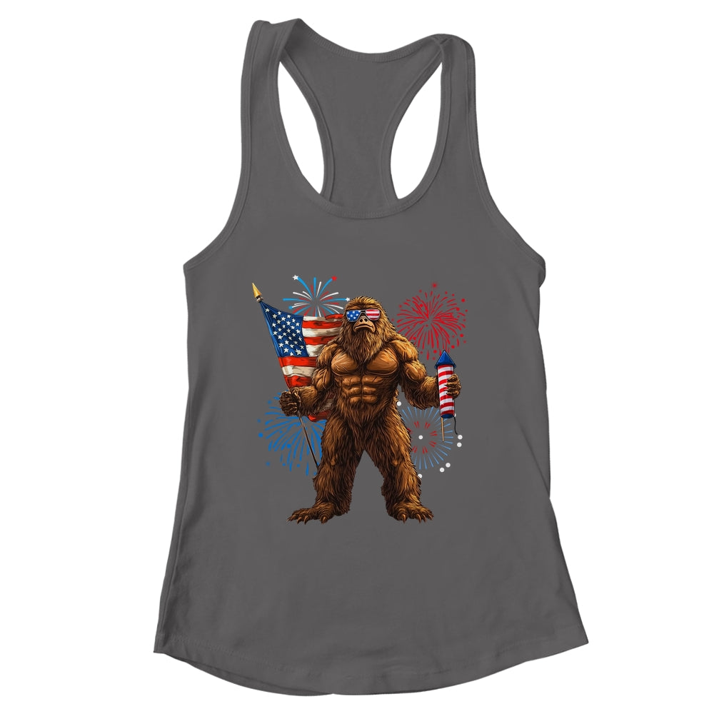 Bigfoot Fireworks 4th Of July Men Sasquatch American US Flag Shirt & Tank Top | teecentury