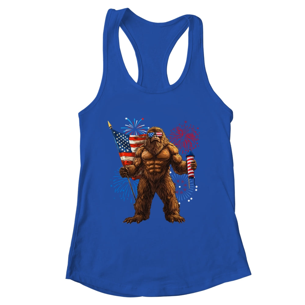 Bigfoot Fireworks 4th Of July Men Sasquatch American US Flag Shirt & Tank Top | teecentury