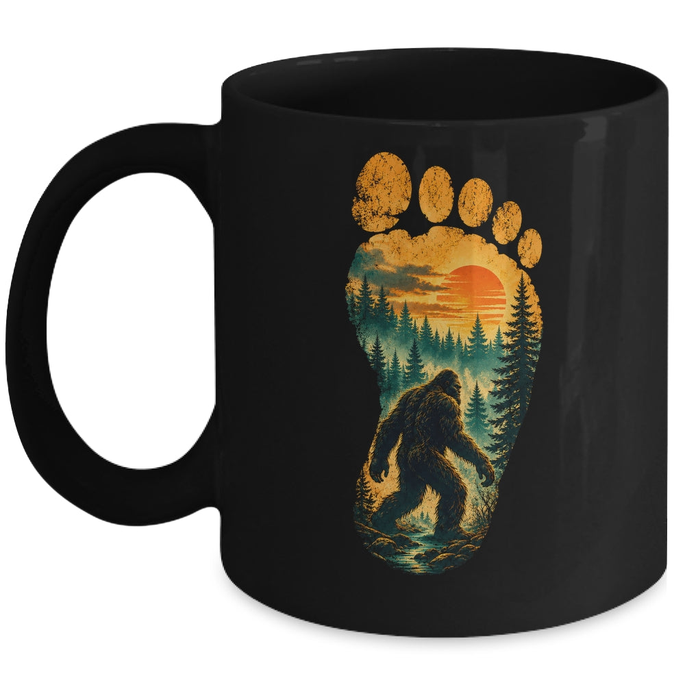 Bigfoot Footprint Moon Light Mountain Trees Forest Sasquatch Mug | teecentury