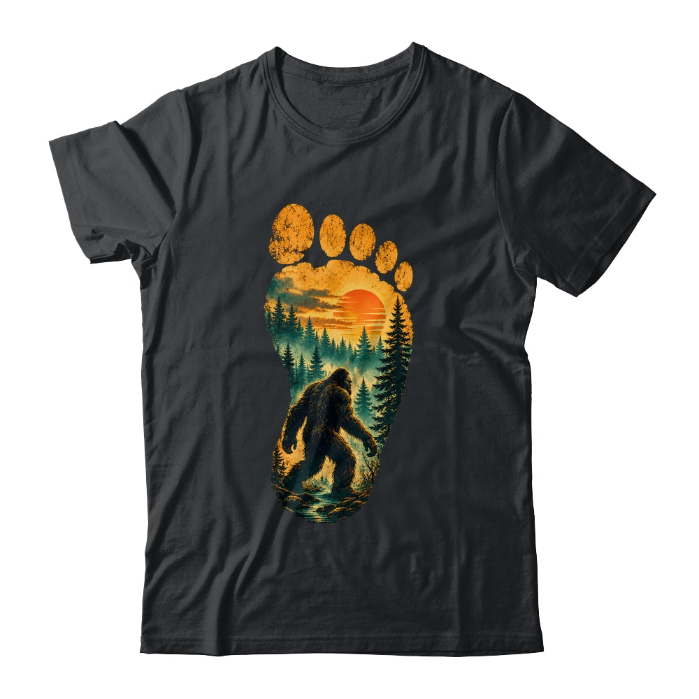 Bigfoot Footprint Moon Light Mountain Trees Forest Sasquatch Shirt & Tank Top | teecentury