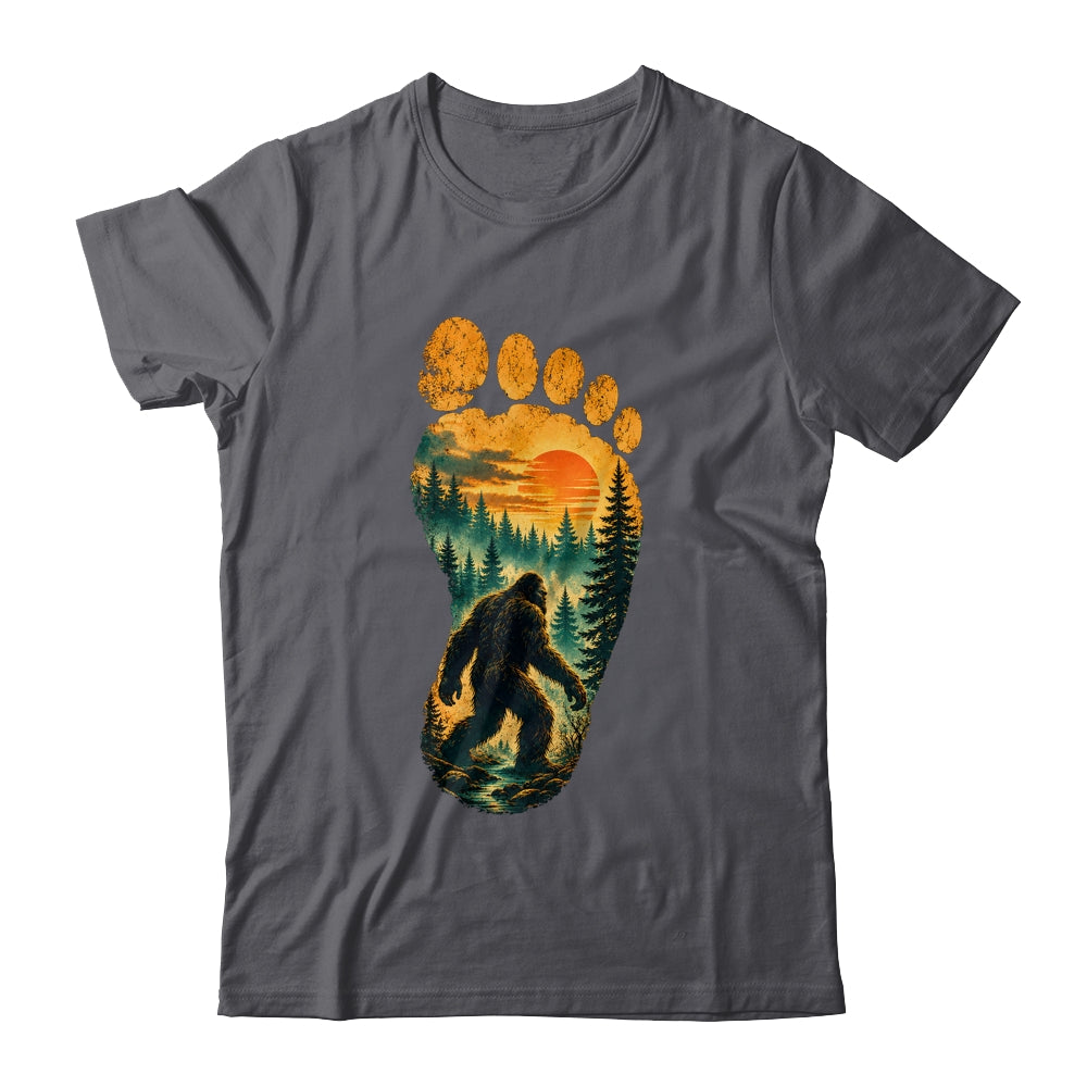 Bigfoot Footprint Moon Light Mountain Trees Forest Sasquatch Shirt & Tank Top | teecentury