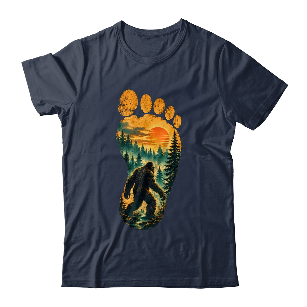Bigfoot Footprint Moon Light Mountain Trees Forest Sasquatch Shirt & Tank Top | teecentury