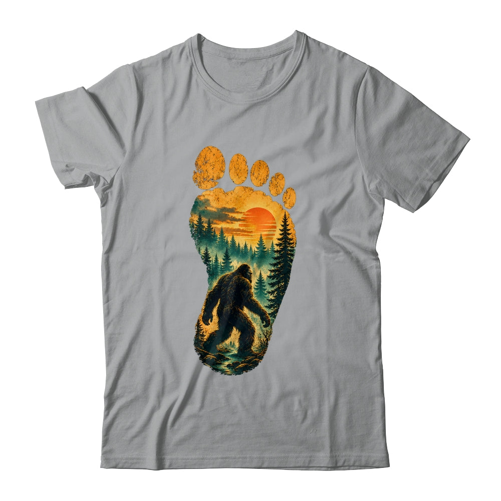 Bigfoot Footprint Moon Light Mountain Trees Forest Sasquatch Shirt & Tank Top | teecentury
