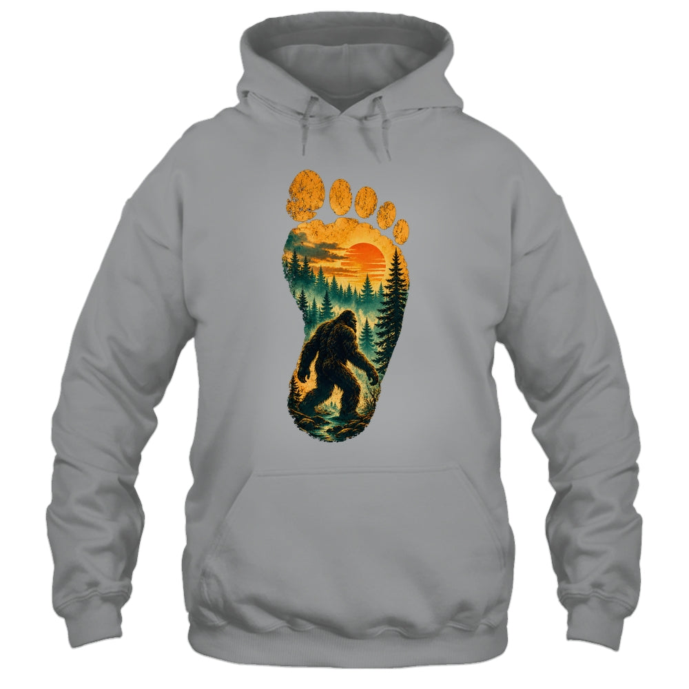 Bigfoot Footprint Moon Light Mountain Trees Forest Sasquatch Shirt & Tank Top | teecentury