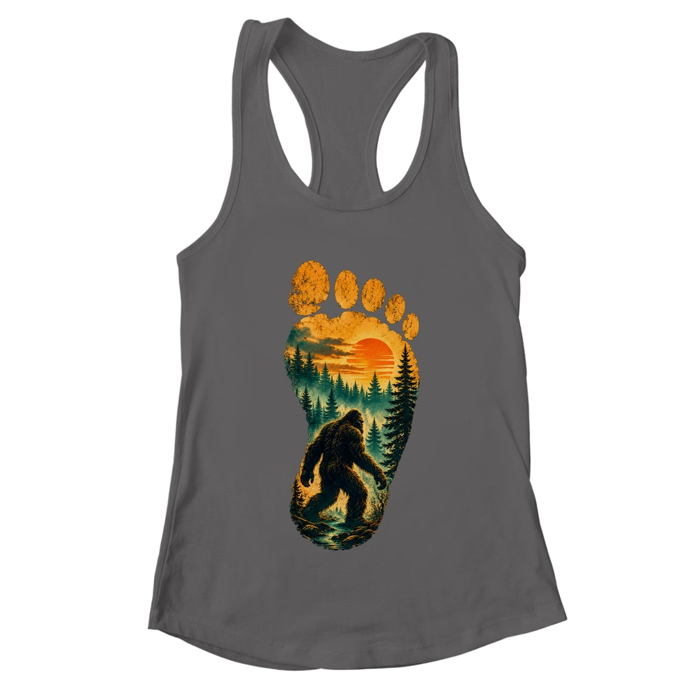 Bigfoot Footprint Moon Light Mountain Trees Forest Sasquatch Shirt & Tank Top | teecentury