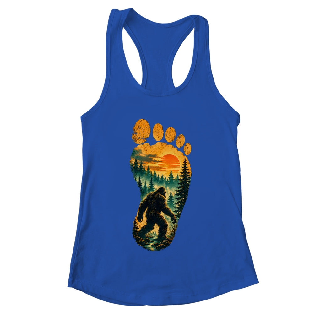 Bigfoot Footprint Moon Light Mountain Trees Forest Sasquatch Shirt & Tank Top | teecentury