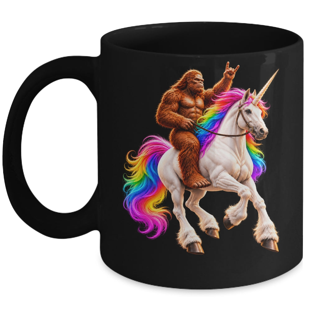Bigfoot Riding Rainbow Unicorn Funny Sasquatch Fantasy Mug | teecentury