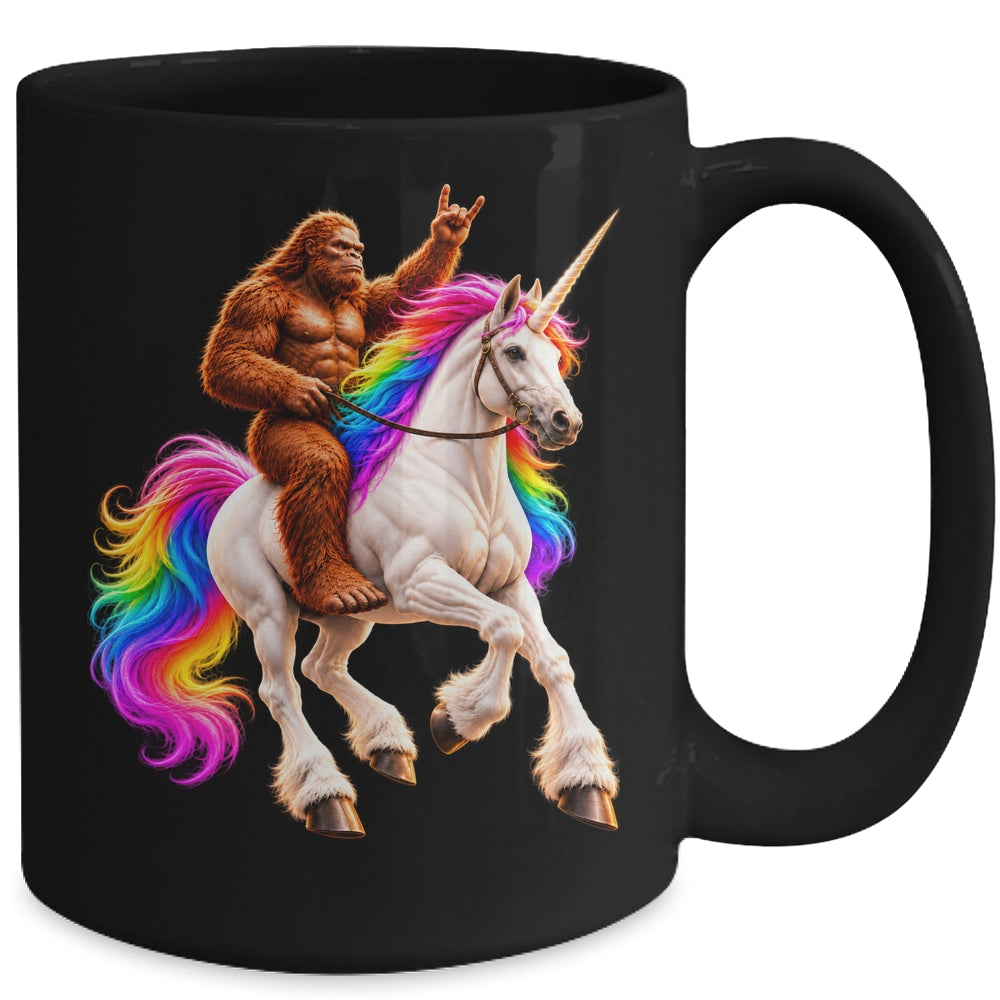 Bigfoot Riding Rainbow Unicorn Funny Sasquatch Fantasy Mug | teecentury