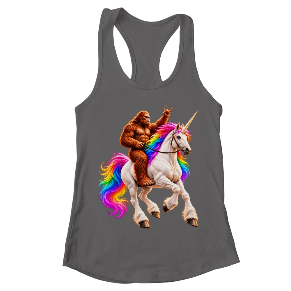 Bigfoot Riding Rainbow Unicorn Funny Sasquatch Fantasy Shirt & Tank Top | teecentury